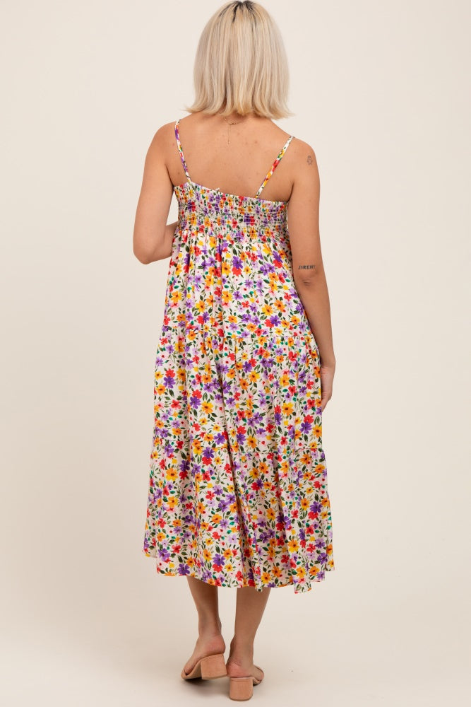 Ivory Floral Cami Strap Maternity Midi Dress