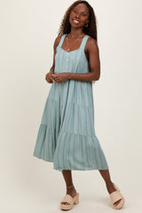 Light Olive Dot Stripe Tiered Midi Dress