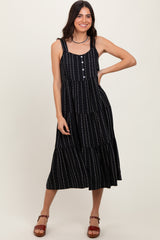 Black Dot Stripe Tiered Maternity Midi Dress
