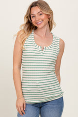 Mint Striped Knit Sleeveless V-Neck Maternity Tank Top
