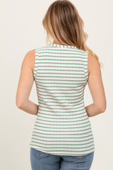 Mint Striped Knit Sleeveless V-Neck Tank Top