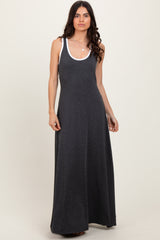 Charcoal Solid Open Back Sleeveless Maxi Dress