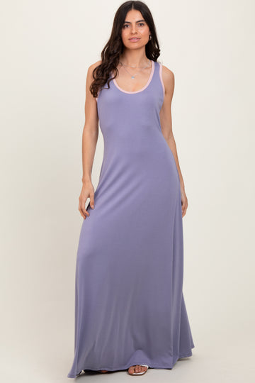 Lavender Solid Open Back Sleeveless Maxi Dress