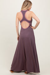 Purple Solid Open Back Sleeveless Maxi Dress