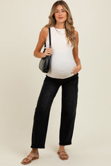 Black Lightly Distressed Panel Detail Maternity Barrel Jeans