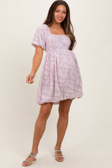 Lavender Chiffon Jacquard Print Square Neck Maternity Bubble Dress