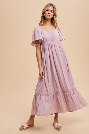 Light Pink Lace Square Neck Maternity Maxi Dress