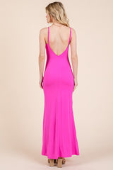 Fuchsia Backless Fishtail Sleeveless Maxi Dress