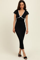 Black Lace Contrast Fitted Maternity Midi Dress