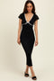 Black Lace Contrast Fitted Midi Dress
