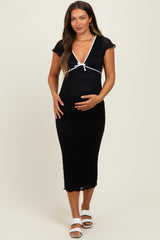Black Lace Contrast Fitted Maternity Midi Dress