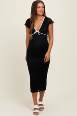 Black Lace Contrast Fitted Maternity Midi Dress