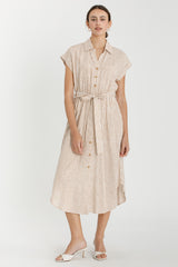 Brown Striped Sash Tie Maternity Midi Shirt Dress