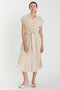 Brown Striped Sash Tie Midi Shirt Dress