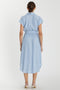 Blue Striped Sash Tie Midi Shirt Dress