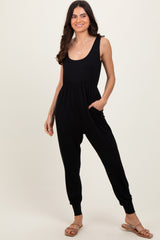 Black Scoop Neck Sleeveless Maternity Jogger Jumpsuit