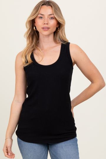 Black Ribbed Scoop Neck Racerback Tank Top