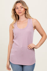 Mauve Ribbed Scoop Neck Racerback Tank Top