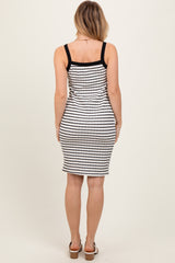 Cream/Black Striped Sleeveless Bodycon Knit Dress