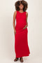 Red Gathered Waist Sleeveless Maternity Maxi Dress