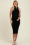 Black Ribbed Knit Contrast Detail Maternity Midi Dress