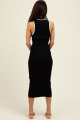 Black Ribbed Knit Contrast Detail Midi Dress
