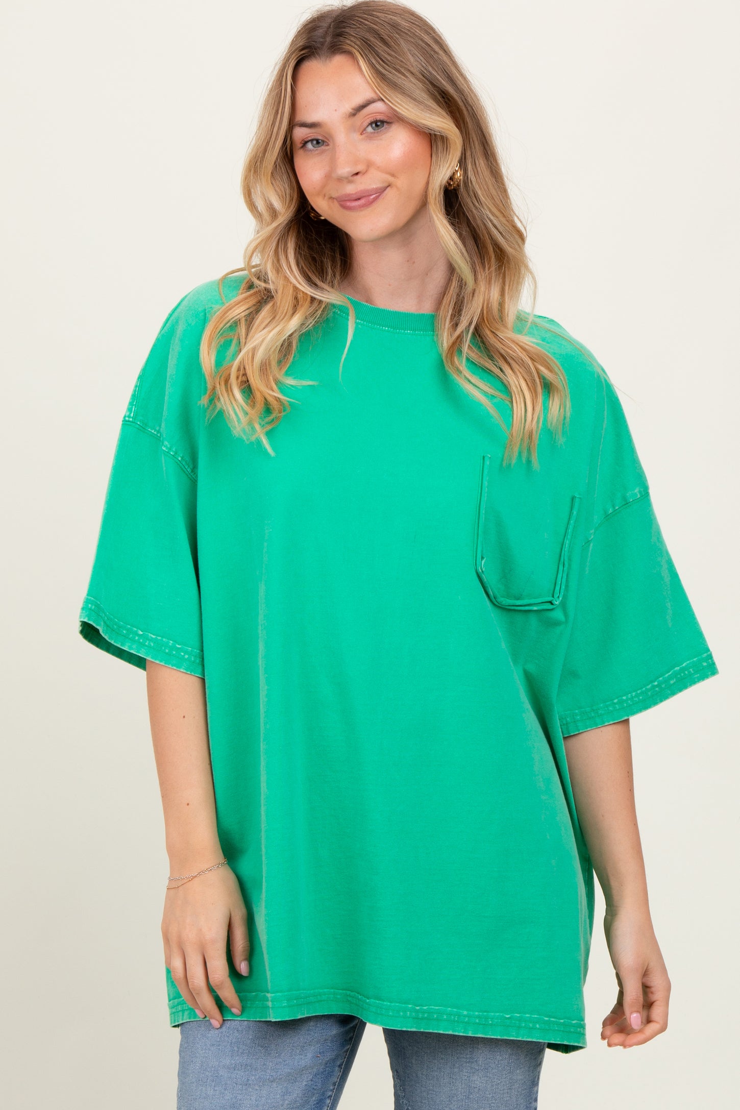 Green Faded Wash Maternity Short Sleeve Top