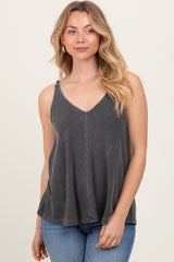 Charcoal Ribbed V-Neck Flowy Tank