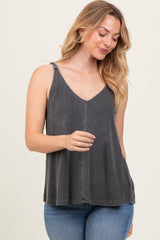 Charcoal Ribbed V-Neck Flowy Tank