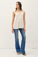 Cream Ribbed V-Neck Flowy Tank