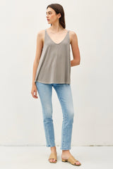 Grey Ribbed V-Neck Flowy Tank