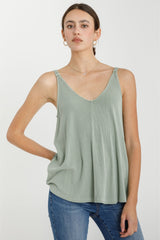 Light Olive Ribbed V-Neck Flowy Maternity Tank