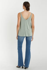 Light Olive Ribbed V-Neck Flowy Tank
