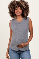Heather Grey Basic Crew Neck Maternity Tank