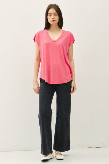 Fuchsia V-Neck Top