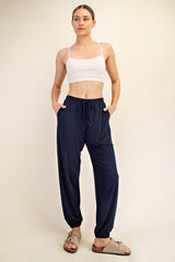 Navy Drawstring Maternity Jogger Pants