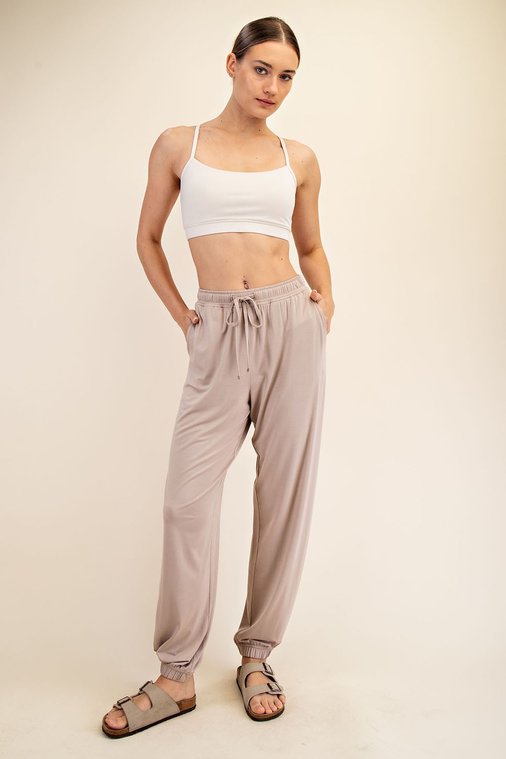Beige Drawstring Jogger Pants