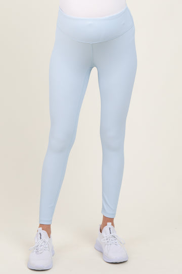 Blue Ribbed Maternity Leggings