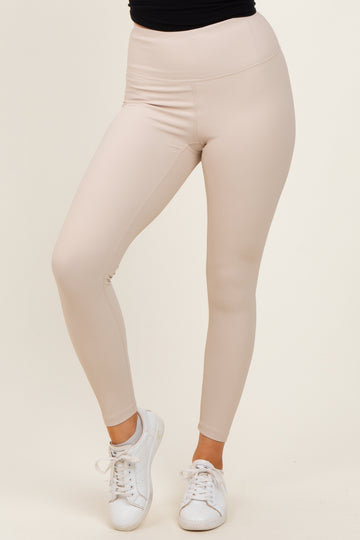 Cream Ribbed Leggings