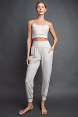 Cream Cargo Pocket Maternity Jogger Pants