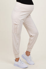 Cream Cargo Pocket Maternity Jogger Pants