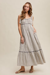 Charcoal Striped Bow-Tie Maxi Dress