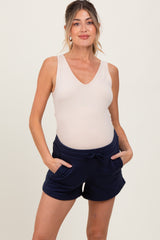 Navy Blue Terry Maternity Shorts