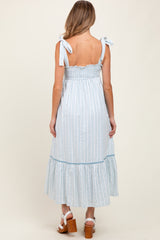 Ivory Striped Bow-Tie Maternity Maxi Dress