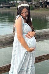 Ivory Striped Bow-Tie Maternity Maxi Dress