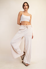 Cream Drawstring Wide Leg Lounge Pant