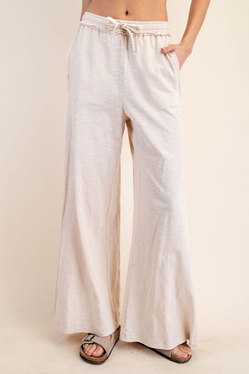 Cream Drawstring Wide Leg Lounge Pant