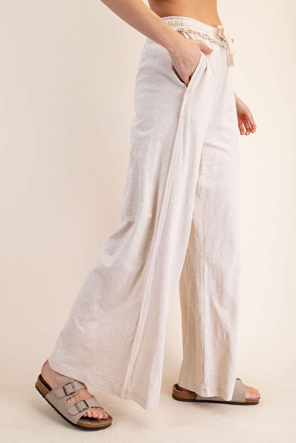 Cream Drawstring Wide Leg Lounge Pant