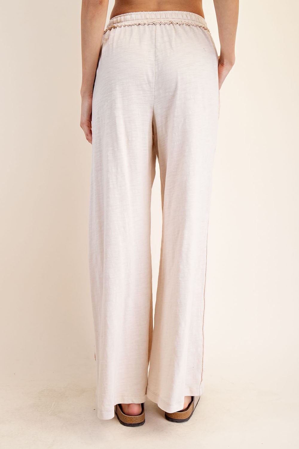 Cream Drawstring Wide Leg Lounge Pant