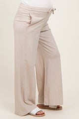 Cream Drawstring Wide Leg Maternity Lounge Pant